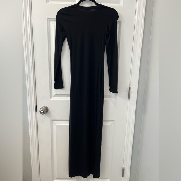 NWT CHAM Long Black Dress Fitted Long Sleeve High Slit $279 Medium/Large - Picture 6 of 7
